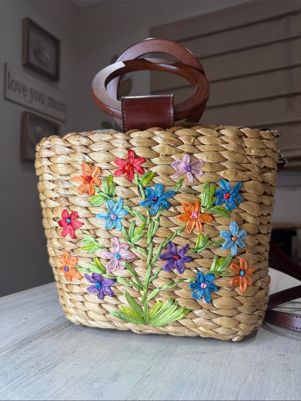 Patricia Nash Straw Crossbody with Multicolor Embroidered Flowers